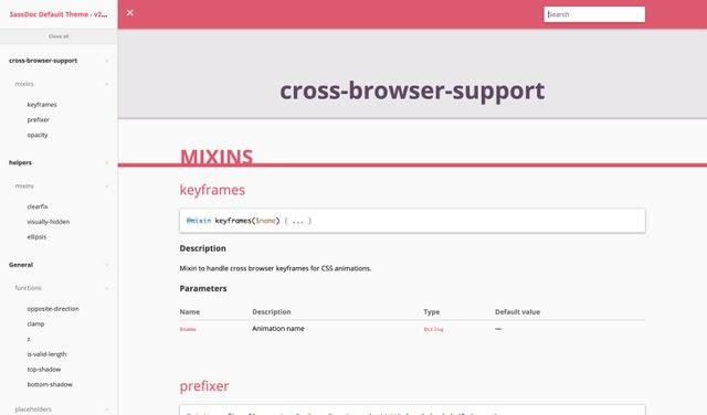 Generated site, showing mixins and functions