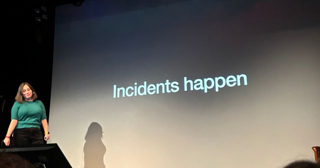 Sophie in front of a slide that says 'incidents happen'

