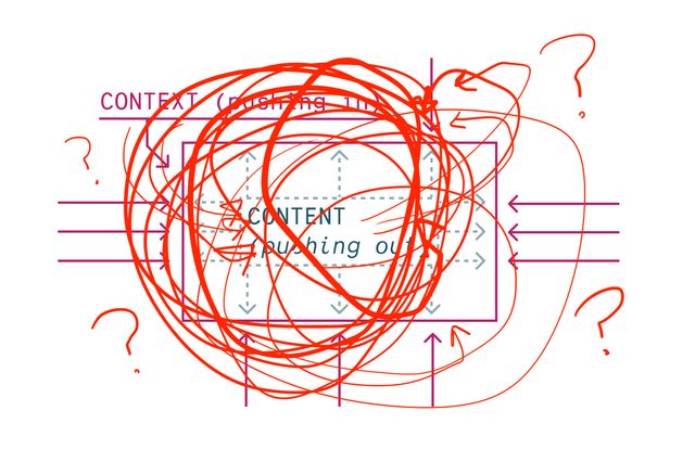 Same content/context diagram, with scribbled circles and arrows representing the loop of information back and forth, as each one queries the other
