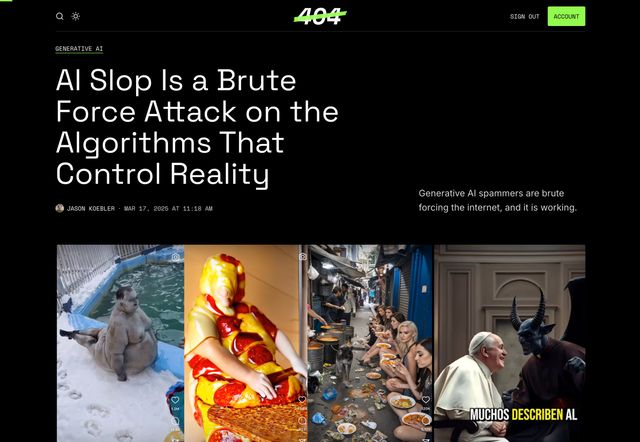 AI Slop Is a Brute Force Attack on the Algorithms That Control Reality from 404 Media
