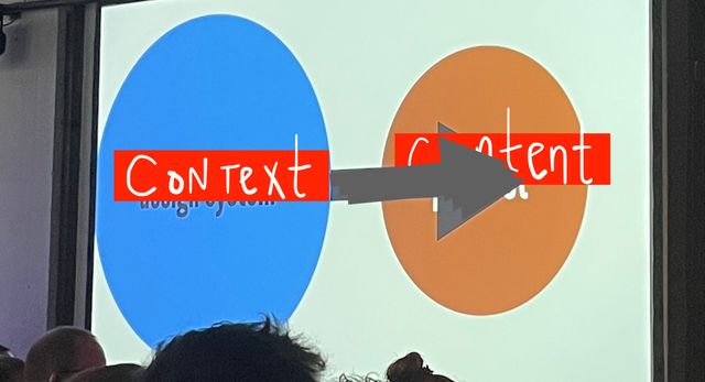 Photo with two circles, and arrow from 'context' overlapping 'content' circle
