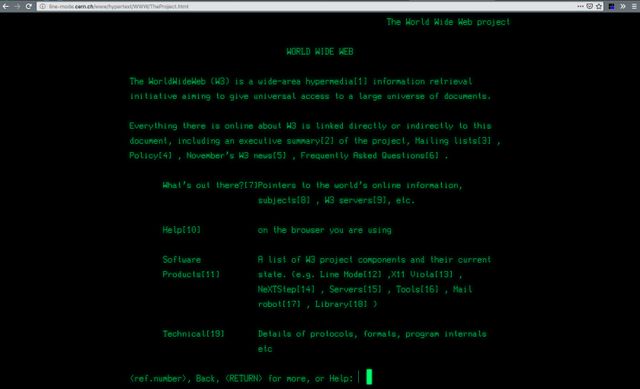 Screenshot of first world wide website