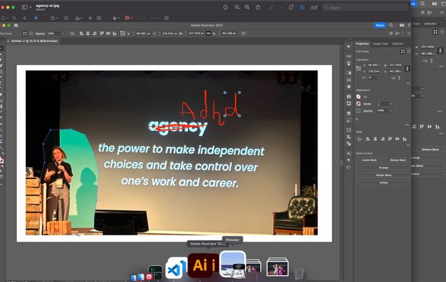 Using preview to edit the previous slide with scribbled red digital letters that say ADHD instead of agency
