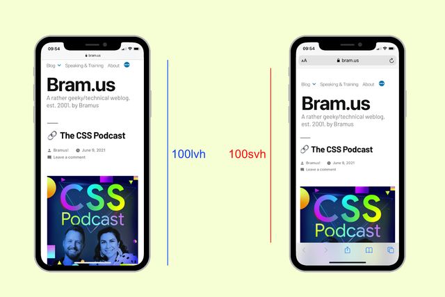 On an example phone,
the large viewport fills the full screen
with all browser chrome hidden -
the small viewport fills the remaining space
when top and bottom browser chrome are visible

