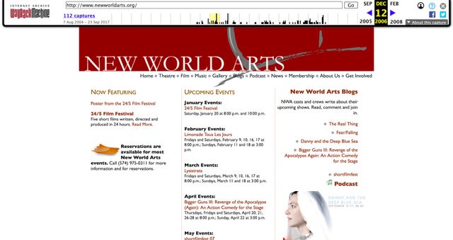 2006 New World Arts website
on the wayback machine
